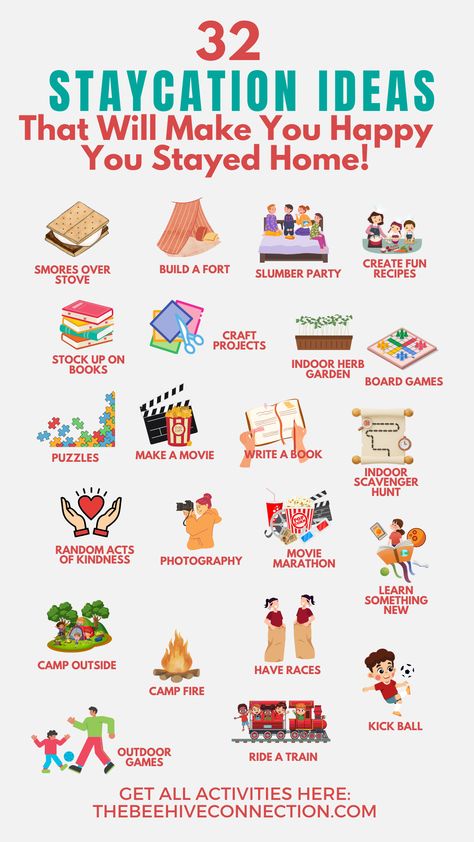 Staycation Ideas for Families and Couples Bucket List Family Home, Family Quality Time Ideas, Fun Family Traditions Ideas, Things To Do On A Weekend, Family Traditions Ideas, Staycation Aesthetic, Family Bonding Ideas, Fun Activities At Home, Staycation Ideas Family