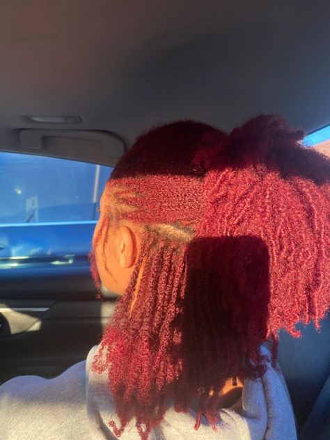 Red Mini Twists Natural Hair, Micro Locs Dyed, Dyed Micro Locs Black Women, Red Micro Twist, Dyed Mini Twists, Dyed Mini Twists Natural Hair, Red Mini Twists, Burgundy Microlocs, Red Microlocs