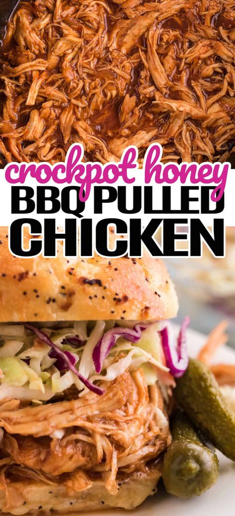 Honey Bbq Chicken Crockpot, Crockpot Pulled Bbq Chicken, Crockpot Shredded Bbq Chicken, Pulled Chicken Crock Pot Recipes, Bbq Pulled Chicken Recipes, Pulled Chicken Recipe, Pulled Bbq Chicken, Crockpot Pulled Chicken, Bbq Chicken Sandwiches