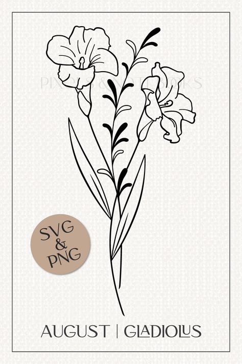 August Birth Flower Drawing, March And August Flower Tattoo, August Flower Tattoo Birth Month, August Birth Flower Tattoo Gladioli, Gladiolus Drawing, Gladiolus Flower Drawing, Brith Flower, Birth Flower August, August Birth Flower Tattoo