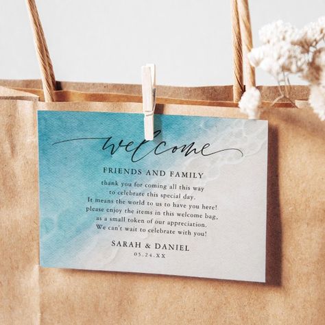 Beach Wedding Welcome Gift Bag Place Cards Beach Wedding Welcome Bags, Destination Wedding Welcome Bags, Elegant Beach Wedding, Holly Wedding, Wedding Welcome Gifts, Destination Wedding Welcome Bag, Ocean Wedding, Wedding Welcome Bags, Welcome Bags