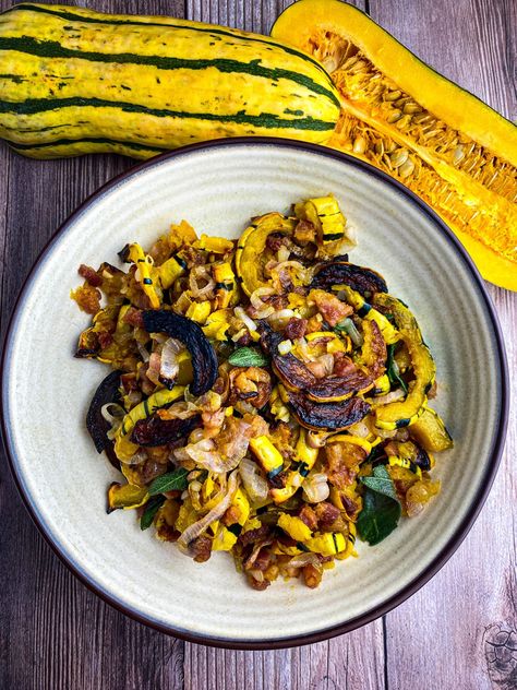 Delicata Squash Burrata, Cooking Delicata Squash, Grilled Delicata Squash Recipe, Grilled Delicata Squash, Delicate Squash, Squash Delicata, Thanksgiving Spread, Roasted Delicata Squash, Crispy Pancetta