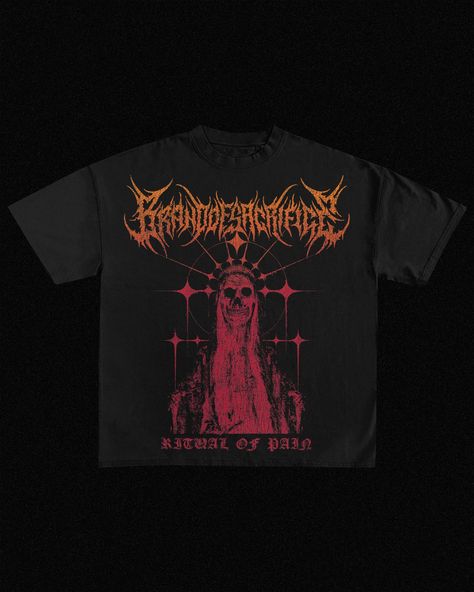 design for sale - ritual of pain. a @brandofsacrificemetal inspired vintage style tee, a little more simple than some of my recent stuff but i really like this one! logo must be changed big up @k9th4n for some of the assets used in this, check out his stuff if you haven't already! - - - - - #graphicdesign #merch #graphicdesigner #metal #metalcore #deathcore #hardcore #streetwear #alternative #metalmerch #y2k #y2kfashion #darkart #darkfashion #alternativefashion #darkart #slammetal #deathmetal... Streetwear Alternative, Merch Design, One Logo, Dark Fashion, Y2k Fashion, Alternative Fashion, Fashion Tees, Ritual, Vintage Style