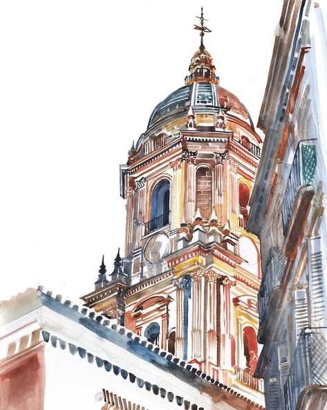 Colorful Watercolor Paintings, Art Alevel, Building Sketch, Building Drawing, Watercolor Architecture, Cities Around The World, Architecture Sketchbook, European Cities, Architecture Drawing Art