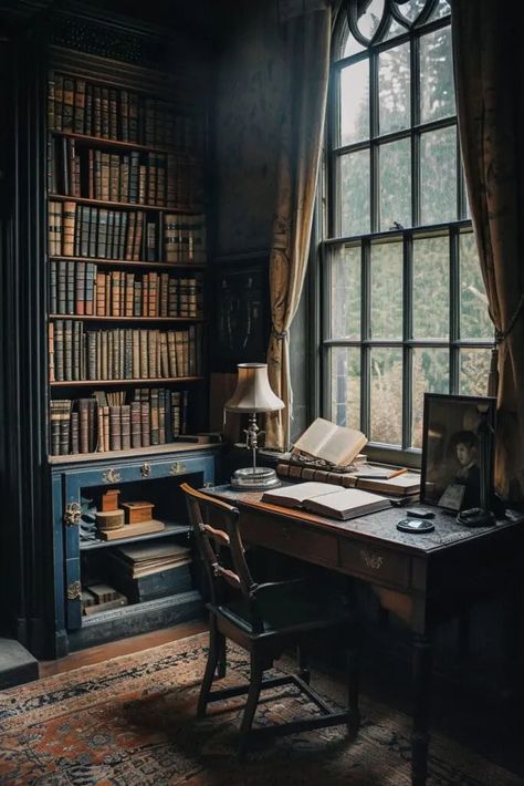 25 Dark Academia Bedroom Ideas You’ll Love Dark Academy Aesthetic Room, Dark Academia Kids Room, Academic Bedroom, Dark Academia Curtains, Slytherin Bedroom Ideas, Dark Academia Furniture, Dark Academia Classroom, Dark Academia Dorm Room, Dark Academia Bedroom Aesthetic