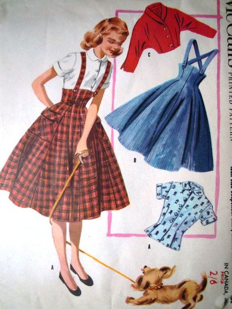 Vintage Pinafore, 50's Fashion, 50s Outfits, Patron Vintage, Jacket Sewing, Vestidos Retro, Skirt Blouse, Fifties Fashion, Jacket Pattern Sewing