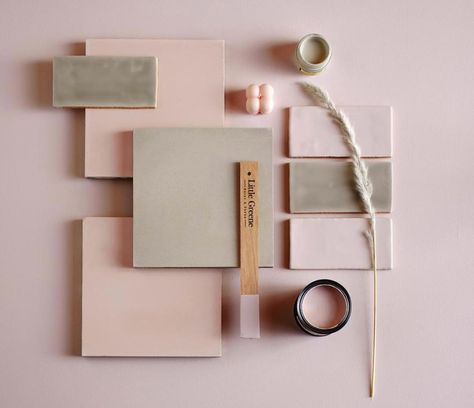 Little Greene French Grey, Pink Paint Colors, Rectangle Tiles, Metro Tiles, Material Board, Pink Tiles, Little Greene Paint, Encaustic Cement Tile, Herringbone Tile