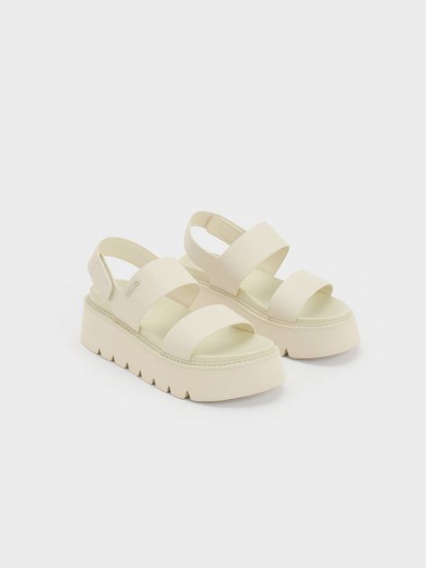 Chalk Chunky Flatform Sandals - CHARLES & KEITH International Charles And Keith Sneakers, Cream Platform Sandals, Itzy Charles & Keith, Charles And Keith Sandals, Modern White Chunky Platform Sandals, Sandal Online, Charles Keith, Size Chart For Kids, Chunky Sandals