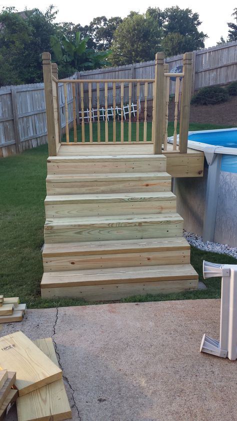 Pool steps 4x4 platform see the finished one on my other post                                                                                                                                                                                 More Above Ground Pool Stairs, Doughboy Pool, Above Ground Pool Ladders, Oberirdischer Pool, Above Ground Pool Steps, Piscina Intex, Pool Deck Plans, Best Above Ground Pool, Swimming Pool Decks