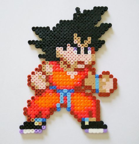 Goku (DBZ) - Perler+Hama Beads by yolei-s on deviantART Goku Perler Beads, Perler Beads Ideas, Hama Beads Design, Fusion Beads, Diy Perler Bead Crafts, Hama Bead, Motifs Perler, Bead Sprite, Melty Beads