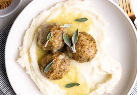 These Chicken and Sage Meatballs are savory, flavorful, and ridiculously easy to make. This is the perfect dish to show off our flavor-packed Old World Italian Spicy Fennel Herb Seasoning.  Recipe courtesy of The Bold Appetite. Sage Meatballs, Fennel Herb, Wine Butter Sauce, White Wine Butter Sauce, Wine Butter, Herb Seasoning, Global Recipes, Butter Sauce, Authentic Recipes