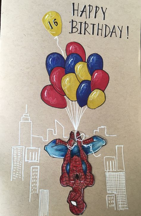 Spider Man Birthday Present, Spider Man Birthday Drawing, Marvel Bday Cards, Spider Man Fathers Day Card, Birthday Cards For Men Boyfriends, Diy Marvel Birthday Card, Spiderman Birthday Cards Diy, Birthday Card Ideas Spiderman, Marvel Card Ideas