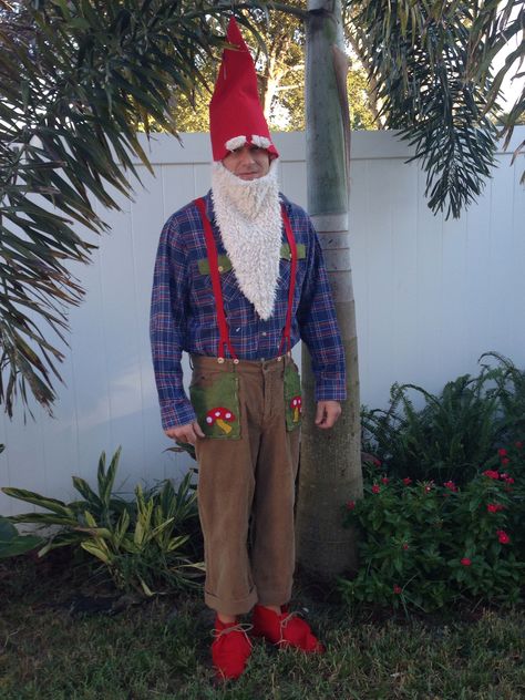 Handmade gnome costume More Gnomes Costume Adult, Lawn Gnome Costume, Men’s Gnome Costume, Mens Gnome Costume, Gnome Couple Costume, Gnome Diy Costume, Weird Al Yankovic Costume, Adult Gnome Costume, Gnome Costumes For Adults