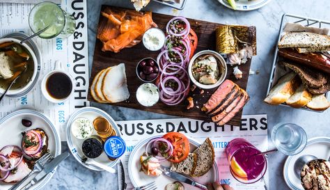 Updated pastrami sandwiches, beet-cured salmon, and the chocolatiest babka await at NYC’s new wave of Jewish delis and appetizing shops. Russ And Daughters Nyc, Bagels Nyc, Food Identity, Russ And Daughters, Cured Salmon, Jewish Deli, Pastrami Sandwich, I Want Food, Deli Style