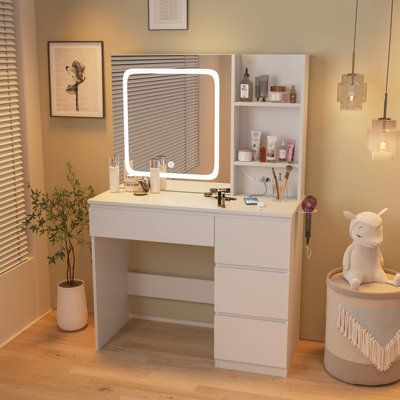 Fold Up Vanity Desk, Small Vanity With Drawers, How To Turn A Desk Into A Vanity, Vanity Ideas Simple, Room Vanity Ideas Small Spaces, Dresser Table Ideas, Beauty Vanity In Bedroom, Cute Vanity Ideas For Small Rooms, Makeup Vanity Inspiration