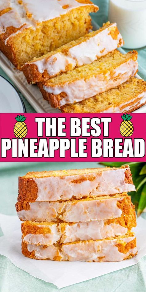 This pineapple quick bread is so delicious! It's perfect for a summer treat or when you're craving tropical flavors! Pineapple Bread Recipe, Pineapple Quick Bread, Pineapple Banana Bread Recipe, Pineapple Bread, Pineapple Dessert Recipes, Pineapple Desserts, Pineapple Recipes, Fruit Bread, 140 Pounds