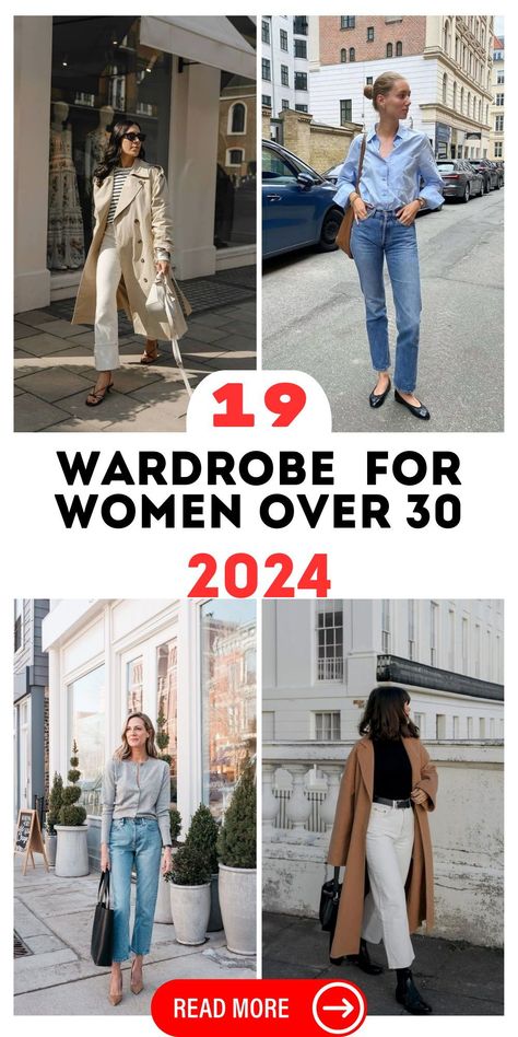 Redefine your style with the Wardrobe 2024 for Women Over 30 collection. This capsule wardrobe is a must-have for any woman in her 30s looking to update her fashion sense with essential, versatile pieces that offer both comfort and elegance. Essentials For Wardrobe For Women, Women Outfit 30s, Fashion Women 30's, Basic Must Have Clothes For Women, Womens Style In Your 30s, 30 Day Style Challenge Fashion, Women In There 30s Outfits, Mid 30s Womens Fashion, Womens Outfits 30s