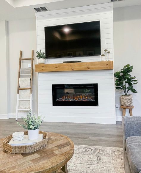 Fireplace And Tv, Room Ideas Living Room, Built In Electric Fireplace, Electric Fireplace Wall, Build A Fireplace, Shiplap Fireplace, Fireplace Built Ins, Farmhouse Fireplace, Living Room Decor Fireplace