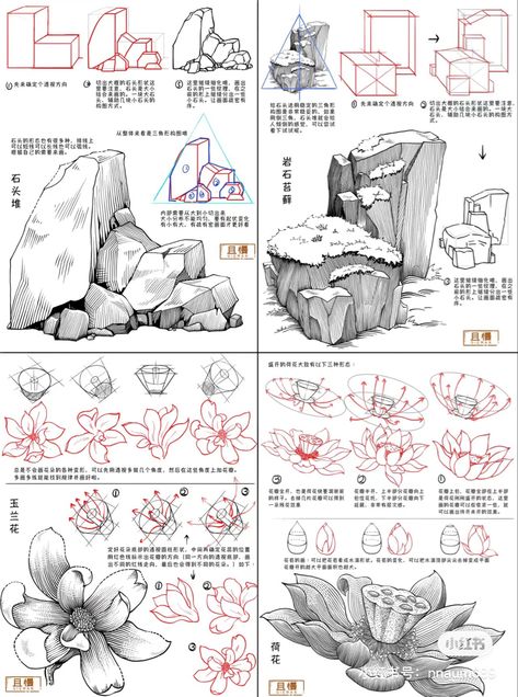 Forest Tutorial Drawing, Scenery Drawing Tips, Manga Environment Drawing, River Drawing Reference, Grass Blades Drawing, Landscape Drawing Tips, Comic Tutorial Character Design, Block Sketching, How To Draw Bamboo