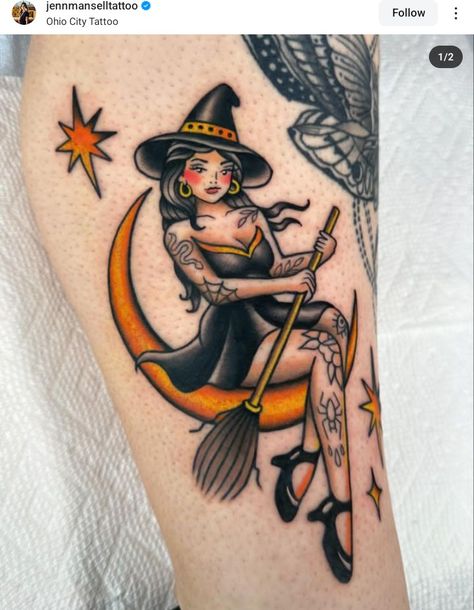 Pin Up Witch Tattoo, Fat Pinup Tattoo, Plus Size Pin Up Tattoo, Plus Size Pinup Tattoo, Pinup Witch Tattoo, Curvy Pinup Tattoo, Witch Pinup Tattoo, Witch Pin Up Tattoo, Spooky Pinup Tattoo