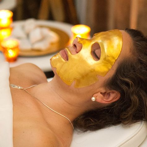 Add a boost of age-defying ingredients to your face, and feel your best! Gold Mask Facial, Gold Facial, Gold Mask, Gold Beauty, Beauty Inspo, Age Defying, Round Sunglasses, Facial, Acne