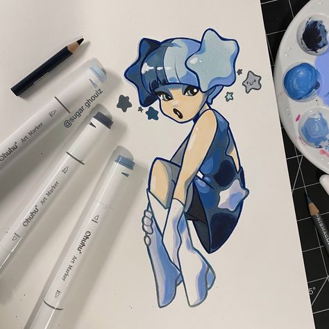 She’s a star ⭐️ Just a little marker/gouache character I did in my sketchbook :) I want to get back into gouache it’s actually so much fun!! #illustration #markers #markerart #poscapens #ohuhumarkers #characterart #futureaesthetic #yamikawaii #traditionalart #sketchbook #spaceaesthetic #mixedmediaart #mixedmediaillustration Gouache Character, Acrylic Marker Art, Cool Girl Drawings, Illustration Markers, Copic Marker Drawings, Ohuhu Markers, Copic Marker Art, Art Hacks, Mixed Media Illustration