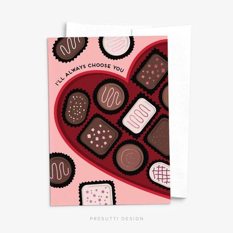 Box Of Chocolates Illustration, Chocolate Box Illustration, Valentine Illustration, Chocolate Card, Valentines Illustration, Holiday Aesthetic, Greeting Card Art, Graduation Thank You Cards, Valentine Day Boxes