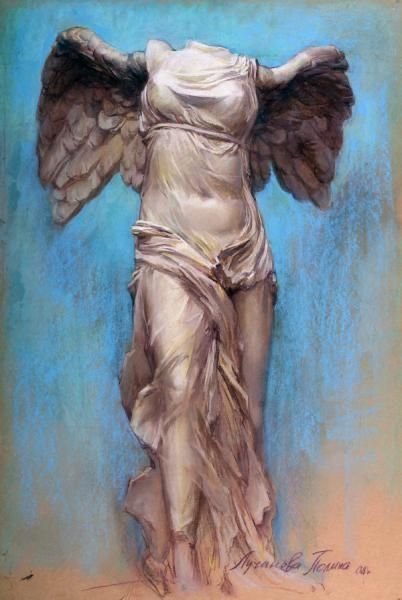 Nike Of Samothrace, Greek Paintings, Winged Victory, Ancient Greek Sculpture, Frida Art, Angel Painting, Sculpture Painting, A Level Art, Greek Art