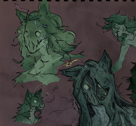 been drawing this character for a while, thought i should post her! ✨🐺🌿 (its green bc it can photosynthesize) ~ ~ ~ #art #drawing #illustration #sketch #sketching #digitalart #traditionalart #mixedmedia #oc #originalcharacter #anthro #monster #monstergirl #cryptid #arte #dibujo #pintura #artedigital #artetradicional Cryptid Creatures Art, Flower Dryad Art, Wendigo Oc Art, Nature Monster Art, Cryptid Character Design, Monster Reference Drawing, Skinwalker Drawing, Swamp Monster Art, Fantasy Monster Design