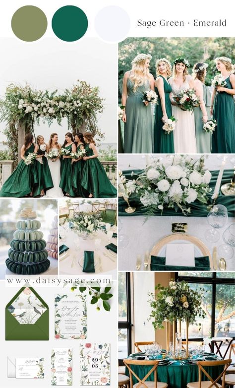 15 Best Emerald Green Wedding Color Schemes for 2024 - Daisy Sage Wedding Motif Ideas 2025, Sage Green Motif Wedding, Emerald And Sage Green Wedding, Emerald And Grey Wedding, Green Motif Wedding, 2025 Wedding Trends Color Schemes, Wedding Motif Ideas Color Schemes, Emerald Green And Champagne Wedding, Green Wedding Color Schemes