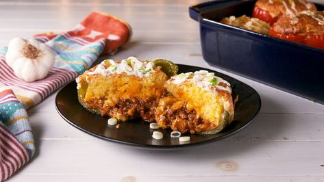 Video player poster image Stuffed Pepper Recipes, Greek Stuffed Peppers, Cooking Peppers, Lasagna Stuffed Peppers, Ground Turkey Stuffed Peppers, Eat Your Vegetables, Cheesesteak Stuffed Peppers, Taco Stuffed Peppers, Stuffed Peppers Turkey