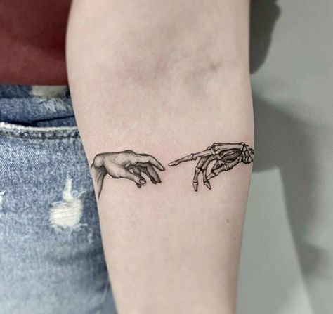 Cherub Tattoo, Single Needle Tattoo, Water Tattoo, The Creation Of Adam, Skeleton Hand Tattoo, Tattoo Style Drawings, Line Work Tattoo, Dream Tattoos, Feminine Tattoos