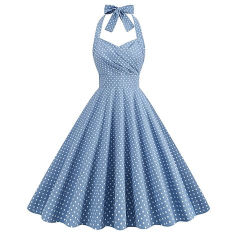 50s Style Dresses Vintage, 50s Style Dresses Formal, 50s Homecoming Dresses, 50s Halter Dress, 1950s Womens Fashion Casual, Cute 50s Outfits, 1950s Dress Casual, 1950s Outfits Women, Operetta Cosplay