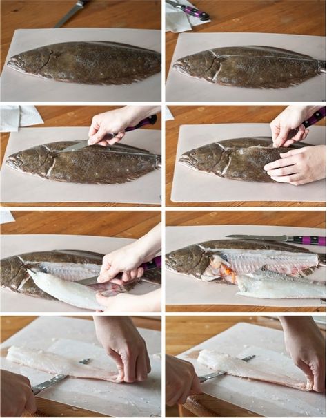 How to Fillet A Flat Fish - a simple description and step-by-step photos on how to fillet a flat fish (flounder), as well as simple preparation ideas for the kitchen. Flounder Fillet, Flat Fish, Cleaning Fish, Salmon And Asparagus, Fish Stock, How To Cook Fish, Beautiful Plates, Fish Camp, Saltwater Fishing