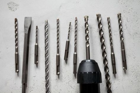 Types of Drill Bits for Hammer Drill vs. Impact Driver vs. Drill Concrete Background, Bob Vila, Fire Extinguishers, Stair Steps, Hammer Drill, Wood Fiber, Family Handyman, Impact Driver, Hole Saw