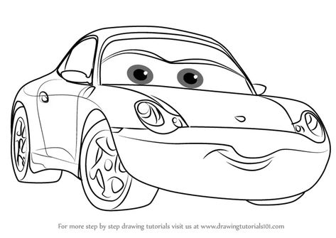 How to Draw Sally from Cars 3 - DrawingTutorials101.com Sally Cars Tattoo, Lightning Mcqueen And Sally Drawing, Cars Movie Drawing, Sally From Cars, Hoco Queen, Cars The Movie, Cars Movie Characters, Drawing Easy For Kids, Movie Drawings