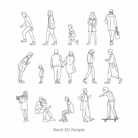 Revit 2D People (15 Figures) on Behance Two People Drawing, White 3d People, Guy Sitting, Elevation Drawing, Human Figure Sketches, People Drawing, Couple Holding Hands, Architecture People, Sketches Of People