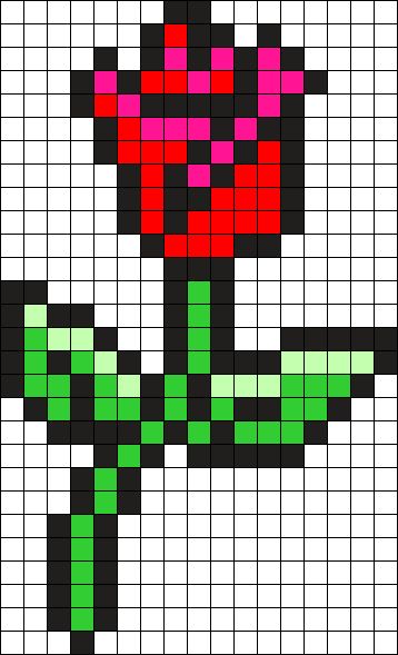 Rose Perler Bead Pattern / Bead Sprite Perler Bead Rose Pattern, Rose Perler Bead Pattern, Rose Perler Beads, Perler Valentines, Rose Pixel Art, Kandi Charms, Pixel Rose, Melt Beads Patterns, Kandi Cuffs