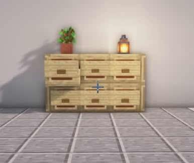 How To Make Drawers In Minecraft, Minecraft Drawer Ideas, Minecraft Cupboard, Minecraft Drawers, Dresser Minecraft, Minecraft Dresser, Minecraft Living Room Design, Blossom Minecraft House, Minecraft City Layout