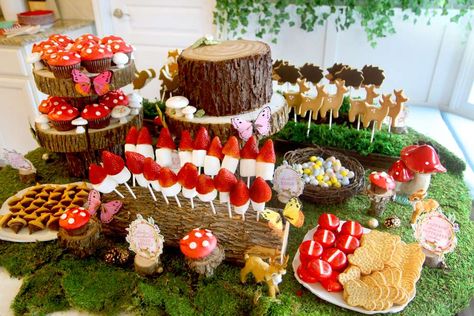 Woodland Fairy party | CatchMyParty.com Fairy Party Food, Fairy Birthday Party Ideas, Birthday Celebration Ideas, Woodland Fairy Birthday Party, Woodland Fairy Birthday, Enchanted Forest Birthday, Woodland Fairy Party, Forest Birthday Party, Fairy Baby Showers