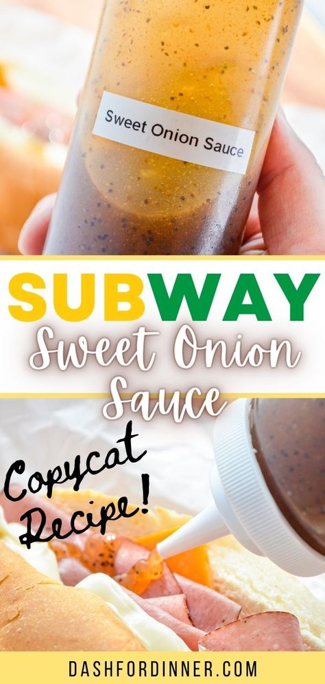 Sweet Onion Sauce Subway, Subway Sweet Onion Sauce, Subway Sauces, Subway Copycat, Sweet Onion Sauce, Mexican Mole, Subway Sandwich, Homemade Sauce Recipes, Homemade Sandwich