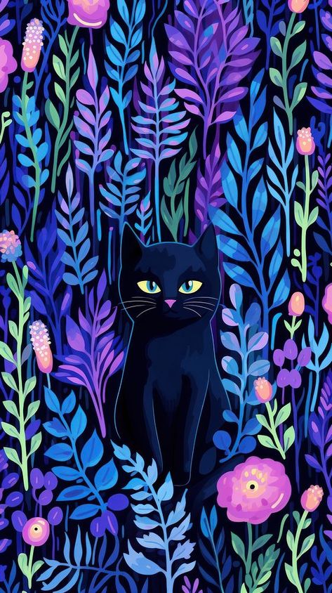 Cat and flower pattern cartoon mammal. | premium image by rawpixel.com / Miiruuku Cats And Flowers Wallpaper, Halloween Flowers Wallpaper, Cartoon Cat Wallpaper Iphone, Witchy Halloween Wallpaper, Cartoon Cat Wallpaper, Cats Wallpaper Aesthetic, Cat Wallpaper Iphone, Floral Pattern Illustration, Iphone Wallpaper Cute