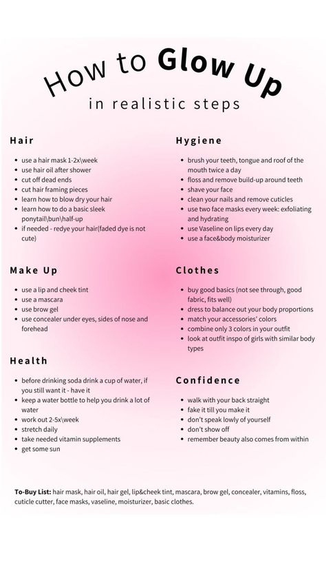 2024 Glow Up Guide How To Glow Up In Realistic Steps, Glow Up Realistic, May Glow Up Challenge, Full Glow Up Checklist, Tips For Summer Glow Up, How To Have A Korean Glow Up, Glow Up Categories, Glowing Up Aesthetic, It Girl Glow Up