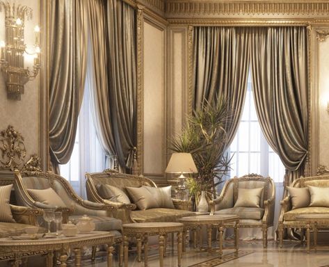 VWArtclub - Private Palace Classic Interior Design Luxury, Curtains Living Room Modern, Classic Curtains, Luxury Furniture Sofa, Luxury Living Room Decor, Luxury Furniture Design, Luxury House Interior Design, Luxury Living Room Design, Classic Interior Design