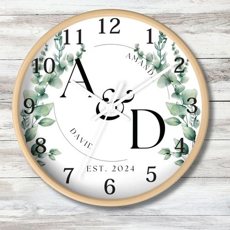 💕Personalized Photo, Name and Established Date Wood Wall Clock, with black number accents. Customize your living space with your photo, family name and established date. A practical accent in any room, this unique high quality Wood Wall Clock serves as a statement piece. This clock is completely silent, and is a great conversation piece for any living area. More color options available! Also perfectly gifted for Engagement, Wedding, Anniversary or a Housewarming Gift for a Special Couple! 🤩 ... Decorative Wall Clock, Black Clocks, Personalized Couple Gifts, Wood Wall Clock, Clock Wall Decor, Custom Wall, Decorative Wall, Engagement Wedding, Conversation Piece