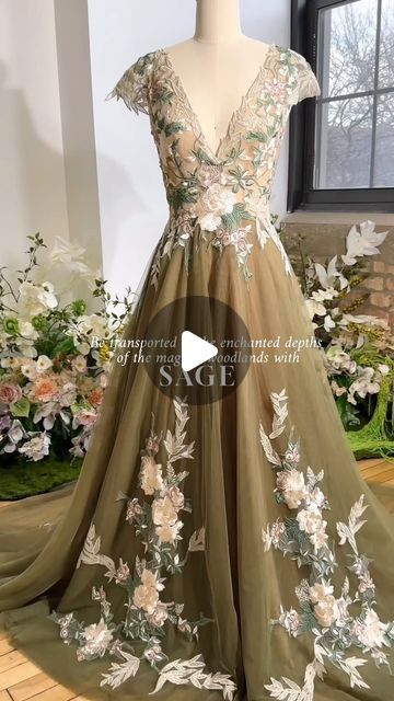 Flora And Lane Wedding Dress, Flora And Lane, Magical Wedding Dress, Ethereal Forest, Forest Queen, Queen Wedding, Queens Wedding, Sage Dress, Fantasy Wedding