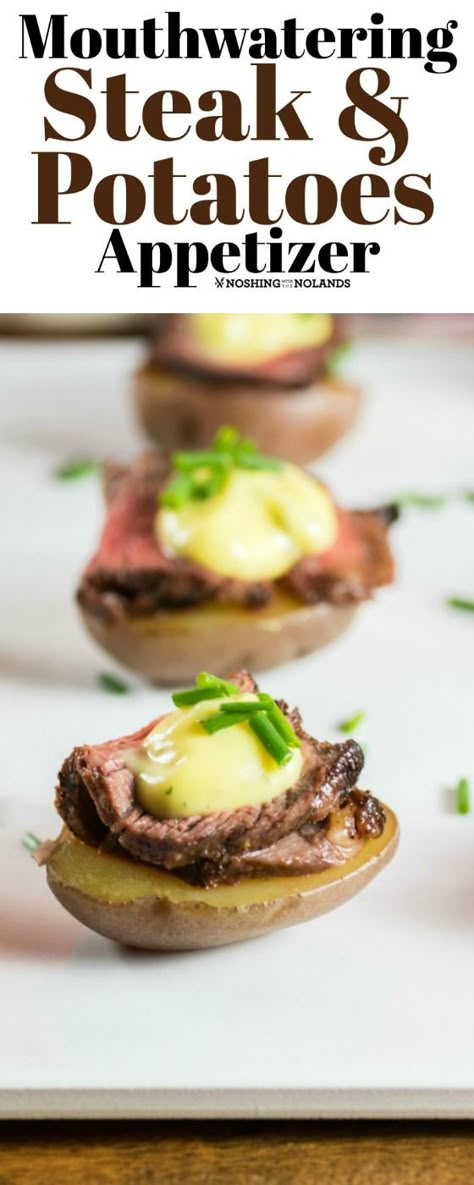 Mouthwatering Steak and Potatoes Appetizer by Noshing With The Nolands is simple to make yet elegant to serve. This would put the wow into any dinner party! @LittlePotatoCo #ad #creamerpotatoes #steak #appetizer Appetizer Potatoes, Steak And Potatoes, Potato Appetizers, Elegant Appetizers, Fingerfood Party, Appetizer Bites, Steak Bites, Think Food, Catering Ideas