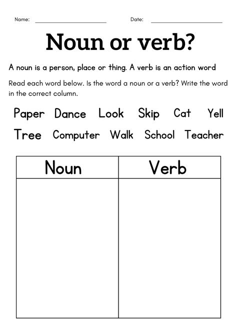 Safe Teacher | Made By Teachers What Is A Noun Worksheet, Verb Worksheets Grade 2, Verbs Worksheet For Grade 1, Nouns Worksheet 2nd Grade, Verb Sentences, Verb Lesson, Nouns Exercises, Nouns And Verbs Worksheets, Action Verbs Worksheet