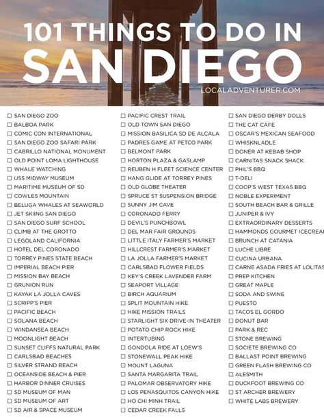 101 Things to Do in San Diego California - the Ultimate San Diego Bucket List - from the popular spots everyone has to do at least once to the spots a little more off the beaten path. // localadventurer.com Bucket List San Diego, 3 Days In San Diego, San Diego Packing List, San Diego Things To Do In, San Diego Bucket List, Cabrillo National Monument, San Diego Zoo Safari Park, Cali Trip, San Diego Vacation