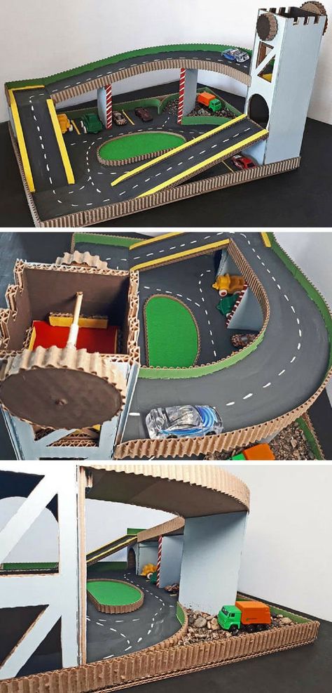 This DIY cardboard parking garage will make a great gift for a car-mad toddler or preschooler. Watch the video to see how simple it is to put together! Cardboard Garage, Car Cardboard, Kids Garage, How To Tattoo, Diy Toys Car, Diy Cardboard Toys, Watch Car, Toy Car Garage, Cardboard Fireplace